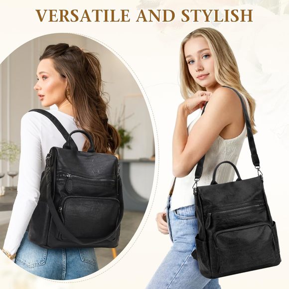 Anti-Theft Backpack Purse, Fashion Pu Leather Satchel Backpack Ladies >:( main image 4
